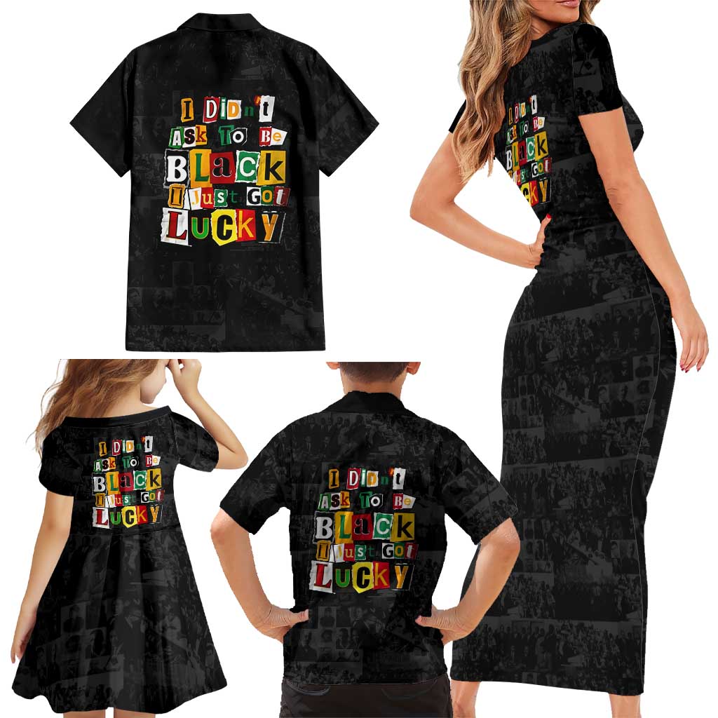 I Didn't Ask To Be Black I Just Got Lucky Magazine Cutout Family Matching Short Sleeve Bodycon Dress and Hawaiian Shirt with Ancestral Portrait Collage Lettering - Wonder Print Shop