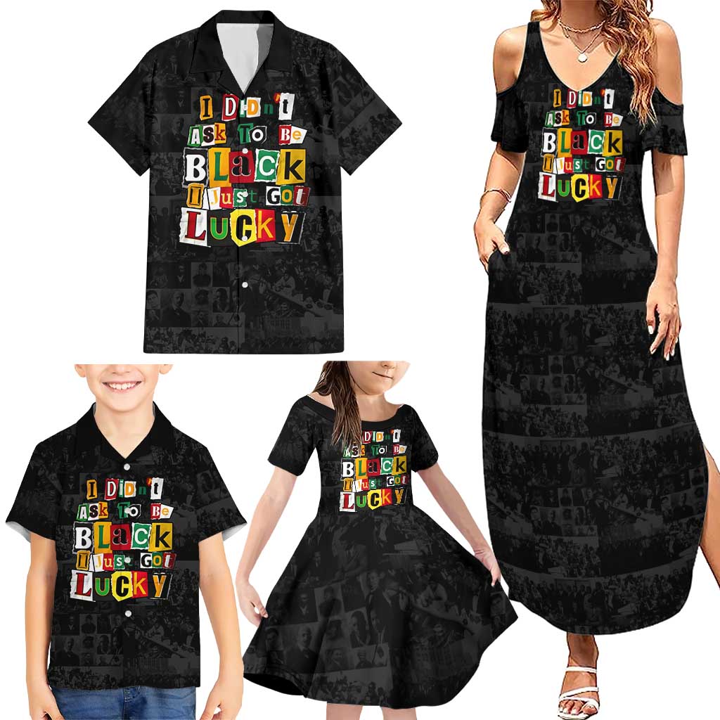 I Didn't Ask To Be Black I Just Got Lucky Magazine Cutout Family Matching Summer Maxi Dress and Hawaiian Shirt with Ancestral Portrait Collage Lettering - Wonder Print Shop