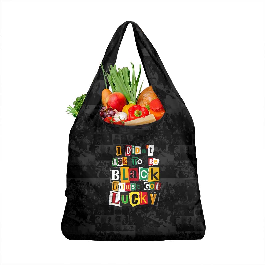 I Didn't Ask To Be Black I Just Got Lucky Magazine Cutout Grocery Bag with Ancestral Portrait Collage Lettering - Wonder Print Shop