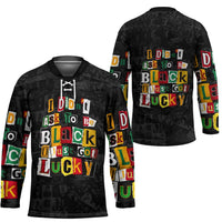 I Didn't Ask To Be Black I Just Got Lucky Magazine Cutout Hockey Jersey with Ancestral Portrait Collage Lettering - Wonder Print Shop