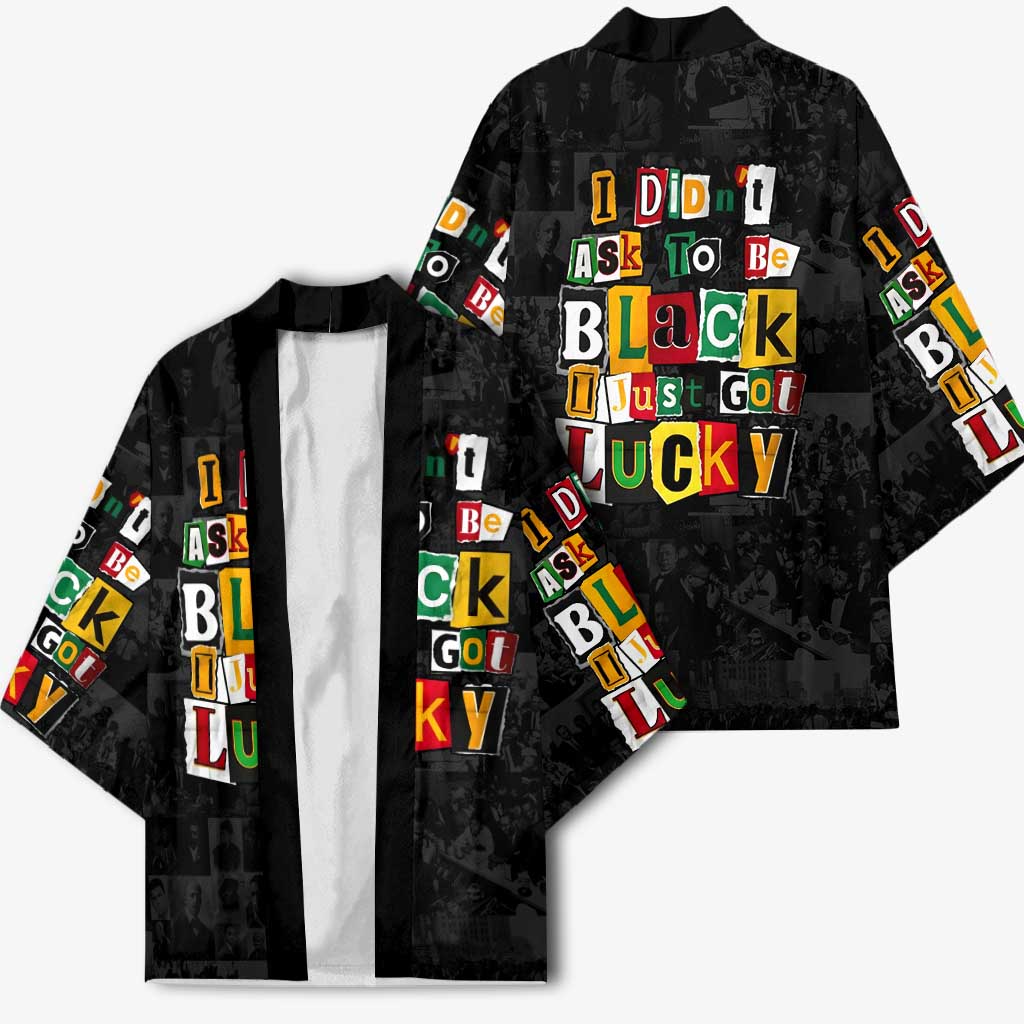 I Didn't Ask To Be Black I Just Got Lucky Magazine Cutout Kimono with Ancestral Portrait Collage Lettering - Wonder Print Shop