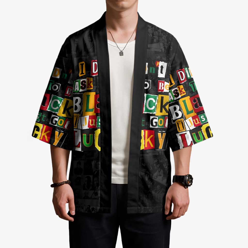 I Didn't Ask To Be Black I Just Got Lucky Magazine Cutout Kimono with Ancestral Portrait Collage Lettering - Wonder Print Shop