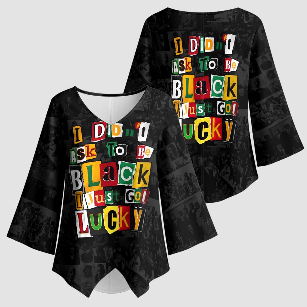 I Didn't Ask To Be Black I Just Got Lucky Magazine Cutout Kimono Sleeve Blouse with Ancestral Portrait Collage Lettering - Wonder Print Shop