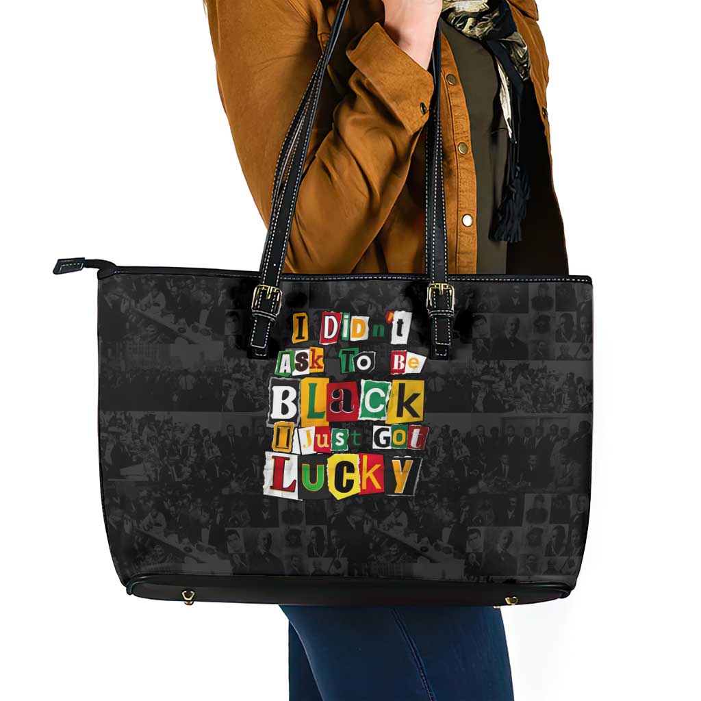 I Didn't Ask To Be Black I Just Got Lucky Magazine Cutout Leather Tote Bag with Ancestral Portrait Collage Lettering - Wonder Print Shop
