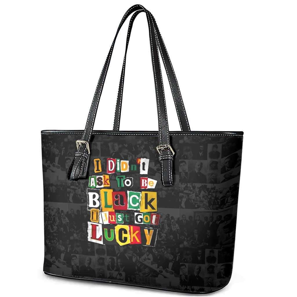 I Didn't Ask To Be Black I Just Got Lucky Magazine Cutout Leather Tote Bag with Ancestral Portrait Collage Lettering - Wonder Print Shop