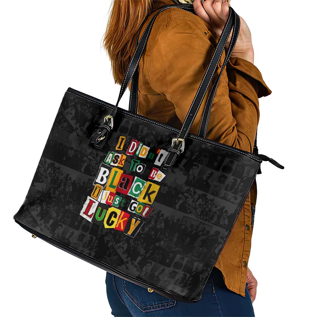 I Didn't Ask To Be Black I Just Got Lucky Magazine Cutout Leather Tote Bag with Ancestral Portrait Collage Lettering - Wonder Print Shop