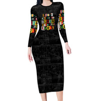 I Didn't Ask To Be Black I Just Got Lucky Magazine Cutout Long Sleeve Bodycon Dress with Ancestral Portrait Collage Lettering - Wonder Print Shop