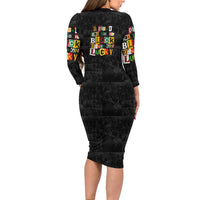 I Didn't Ask To Be Black I Just Got Lucky Magazine Cutout Long Sleeve Bodycon Dress with Ancestral Portrait Collage Lettering - Wonder Print Shop