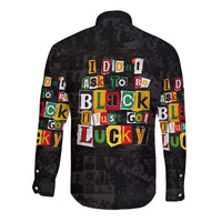 I Didn't Ask To Be Black I Just Got Lucky Magazine Cutout Long Sleeve Button Shirt with Ancestral Portrait Collage Lettering - Wonder Print Shop