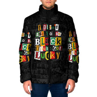 I Didn't Ask To Be Black I Just Got Lucky Magazine Cutout Padded Jacket with Ancestral Portrait Collage Lettering - Wonder Print Shop