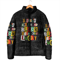 I Didn't Ask To Be Black I Just Got Lucky Magazine Cutout Padded Jacket with Ancestral Portrait Collage Lettering - Wonder Print Shop