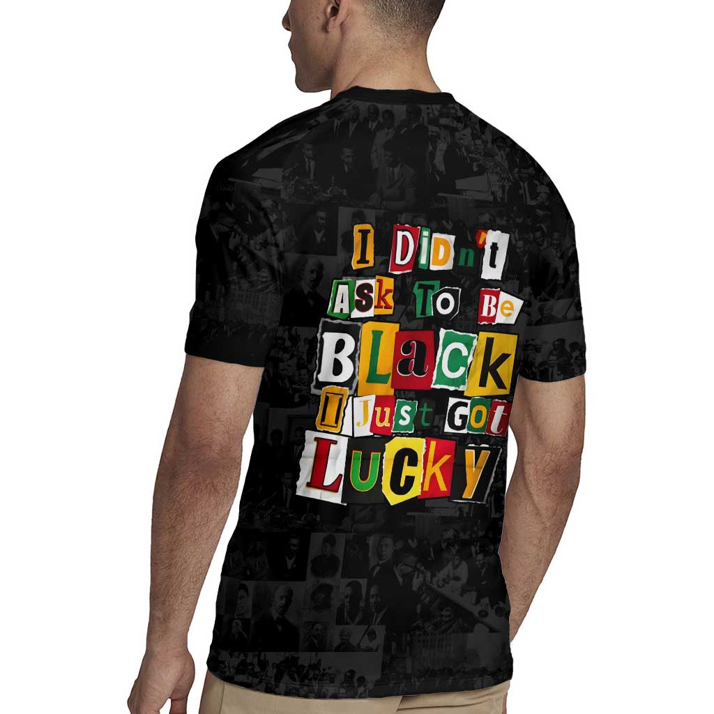 I Didn't Ask To Be Black I Just Got Lucky Magazine Cutout Rugby Jersey with Ancestral Portrait Collage Lettering - Wonder Print Shop