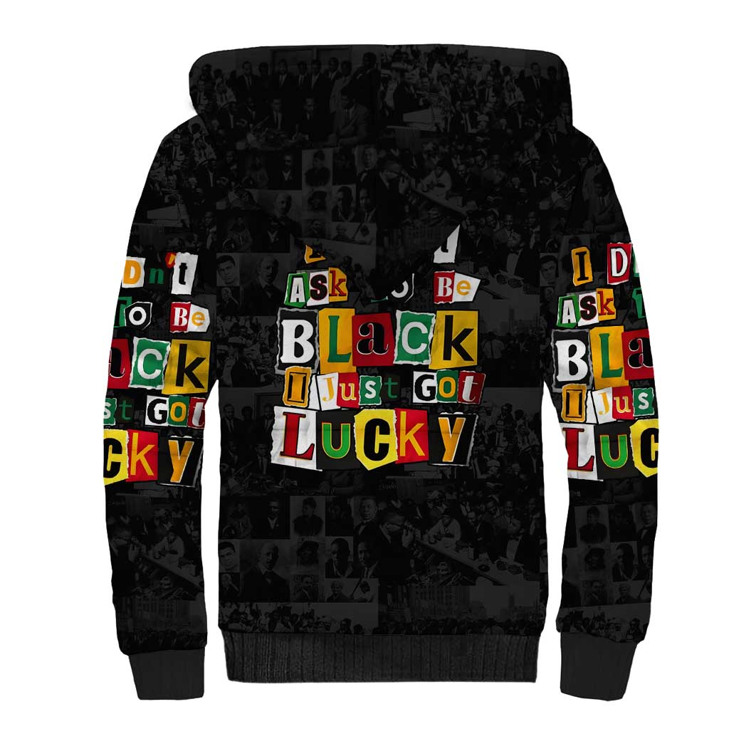 I Didn't Ask To Be Black I Just Got Lucky Magazine Cutout Sherpa Hoodie with Ancestral Portrait Collage Lettering - Wonder Print Shop