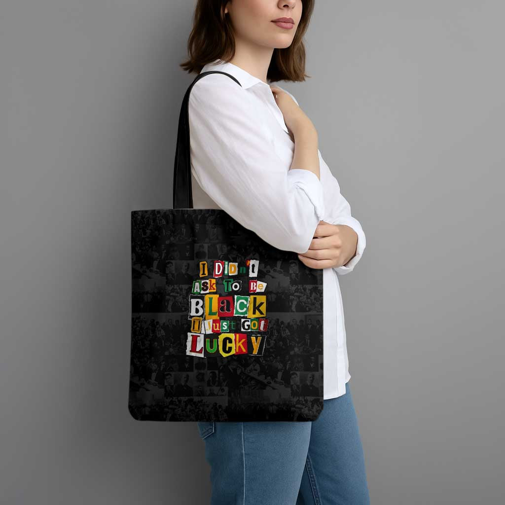 I Didn't Ask To Be Black I Just Got Lucky Magazine Cutout Tote Bag with Ancestral Portrait Collage Lettering - Wonder Print Shop