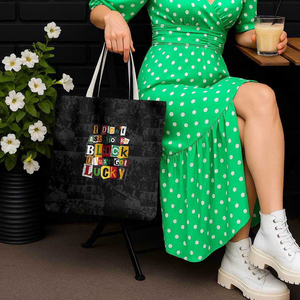 I Didn't Ask To Be Black I Just Got Lucky Magazine Cutout Tote Bag with Ancestral Portrait Collage Lettering - Wonder Print Shop