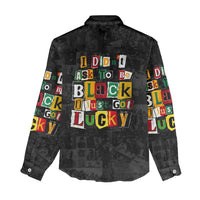 I Didn't Ask To Be Black I Just Got Lucky Magazine Cutout Women Casual Shirt with Ancestral Portrait Collage Lettering - Wonder Print Shop