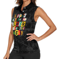 I Didn't Ask To Be Black I Just Got Lucky Magazine Cutout Women Sleeveless Polo Shirt with Ancestral Portrait Collage Lettering - Wonder Print Shop