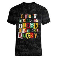 I Didn't Ask To Be Black I Just Got Lucky Magazine Cutout Women V-Neck T-Shirt with Ancestral Portrait Collage Lettering - Wonder Print Shop