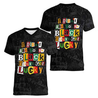 I Didn't Ask To Be Black I Just Got Lucky Magazine Cutout Women V-Neck T-Shirt with Ancestral Portrait Collage Lettering - Wonder Print Shop