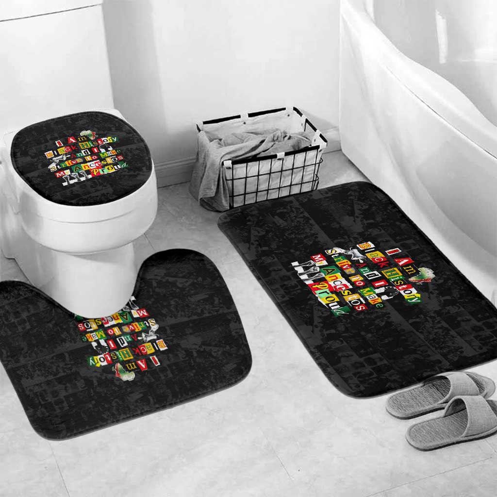 I Am Black History And I Strive To Make My Ancestor Proud Bathroom Set with Ancestral Collage Background and Afrocentric Lettering - Wonder Print Shop