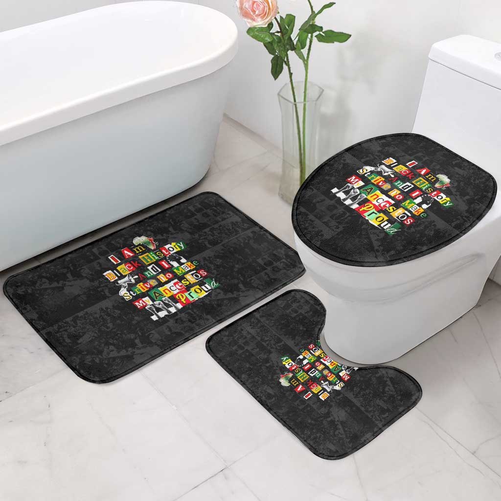 I Am Black History And I Strive To Make My Ancestor Proud Bathroom Set with Ancestral Collage Background and Afrocentric Lettering - Wonder Print Shop