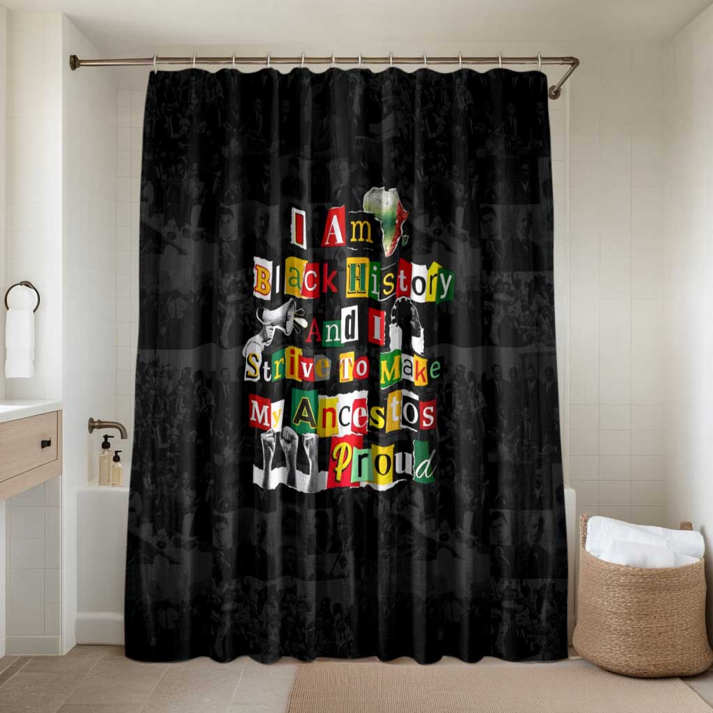 I Am Black History And I Strive To Make My Ancestor Proud Bathroom Set with Ancestral Collage Background and Afrocentric Lettering - Wonder Print Shop