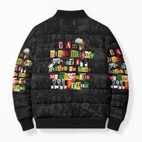 I Am Black History And I Strive To Make My Ancestor Proud Bomber Puffer Jacket with Ancestral Collage Background and Afrocentric Lettering - Wonder Print Shop