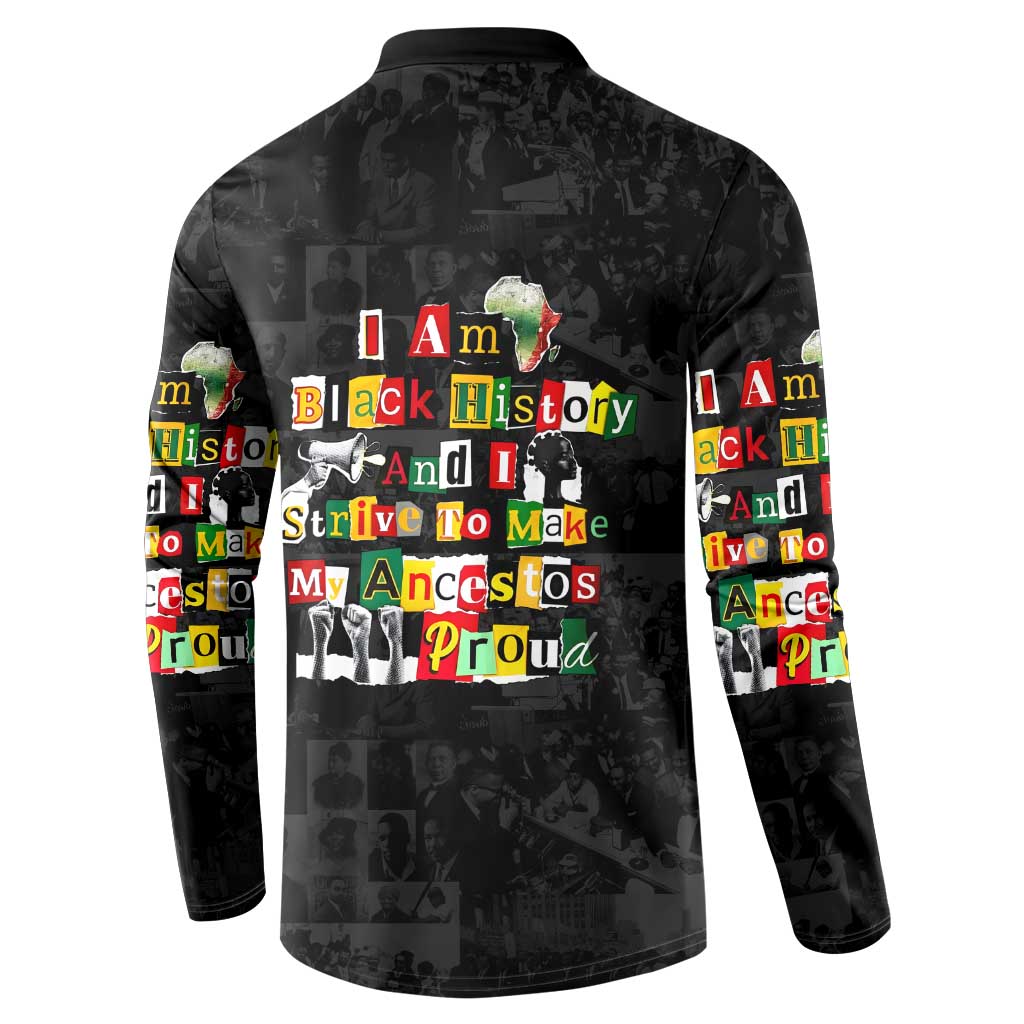 I Am Black History And I Strive To Make My Ancestor Proud Button Sweatshirt with Ancestral Collage Background and Afrocentric Lettering - Wonder Print Shop