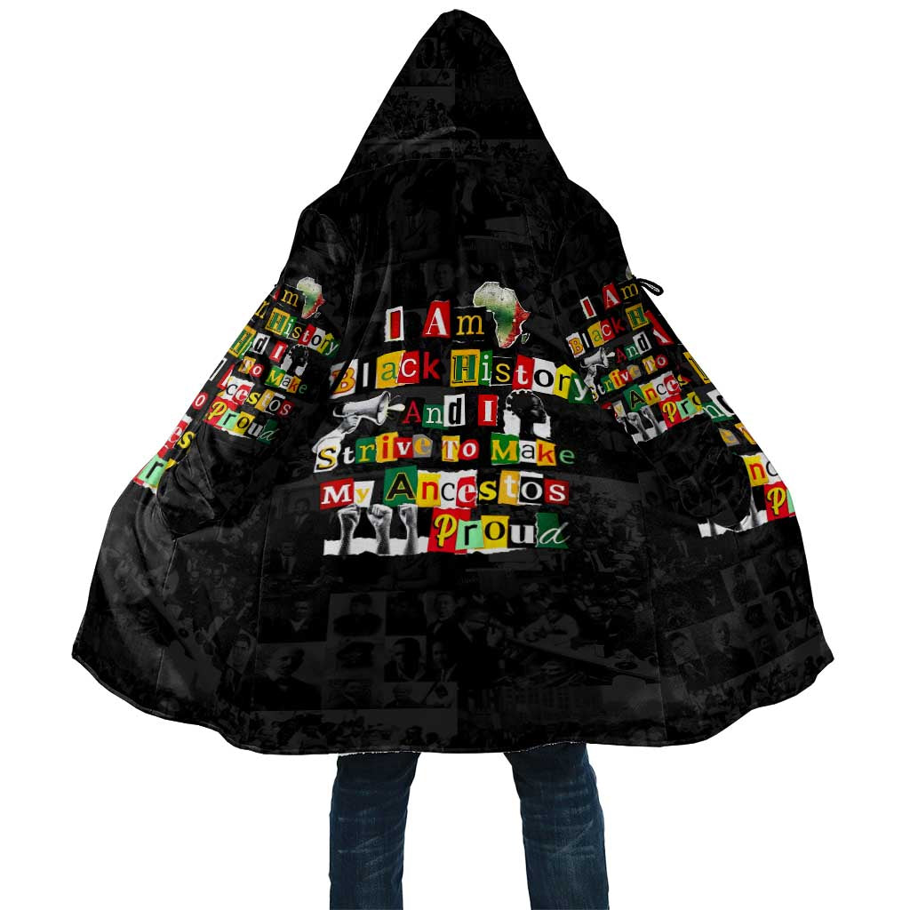 I Am Black History And I Strive To Make My Ancestor Proud Cloak with Ancestral Collage Background and Afrocentric Lettering - Wonder Print Shop