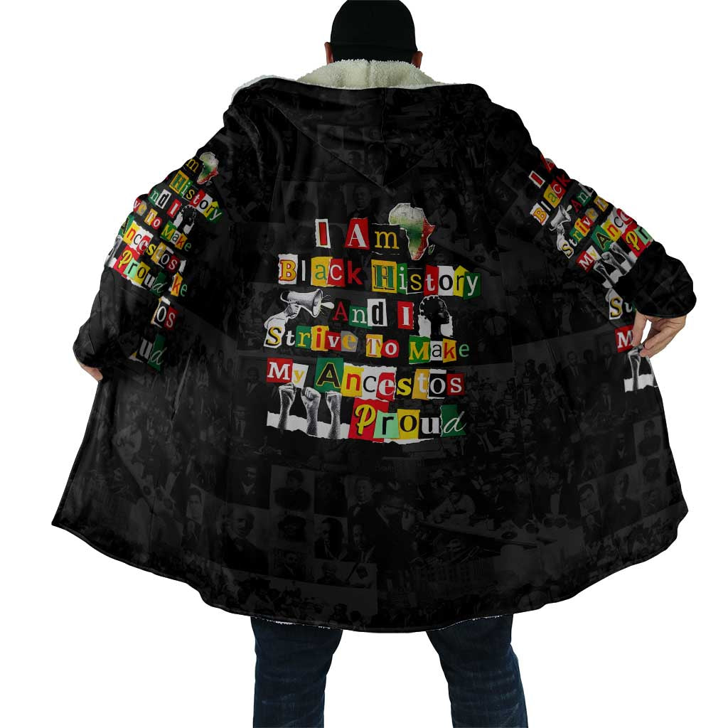 I Am Black History And I Strive To Make My Ancestor Proud Cloak with Ancestral Collage Background and Afrocentric Lettering - Wonder Print Shop