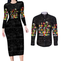 I Am Black History And I Strive To Make My Ancestor Proud Couples Matching Long Sleeve Bodycon Dress and Long Sleeve Button Shirt with Ancestral Collage Background and Afrocentric Lettering - Wonder Print Shop