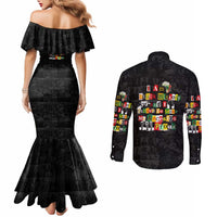 I Am Black History And I Strive To Make My Ancestor Proud Couples Matching Mermaid Dress and Long Sleeve Button Shirt with Ancestral Collage Background and Afrocentric Lettering - Wonder Print Shop