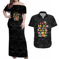 I Am Black History And I Strive To Make My Ancestor Proud Couples Matching Off Shoulder Maxi Dress and Hawaiian Shirt with Ancestral Collage Background and Afrocentric Lettering - Wonder Print Shop