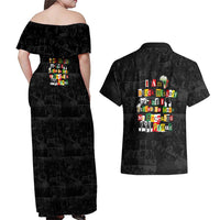 I Am Black History And I Strive To Make My Ancestor Proud Couples Matching Off Shoulder Maxi Dress and Hawaiian Shirt with Ancestral Collage Background and Afrocentric Lettering - Wonder Print Shop