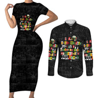 I Am Black History And I Strive To Make My Ancestor Proud Couples Matching Short Sleeve Bodycon Dress and Long Sleeve Button Shirt with Ancestral Collage Background and Afrocentric Lettering - Wonder Print Shop