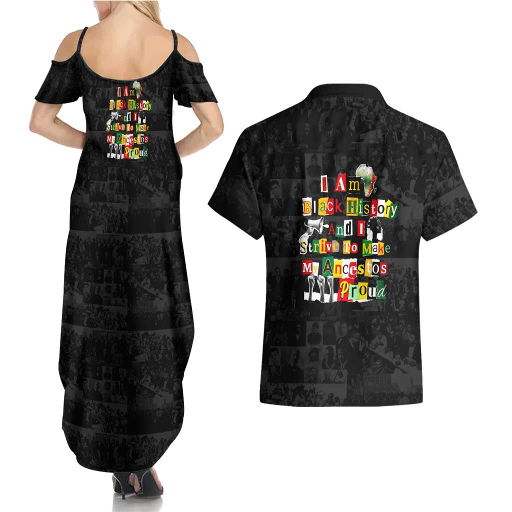 I Am Black History And I Strive To Make My Ancestor Proud Couples Matching Summer Maxi Dress and Hawaiian Shirt with Ancestral Collage Background and Afrocentric Lettering - Wonder Print Shop