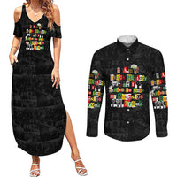 I Am Black History And I Strive To Make My Ancestor Proud Couples Matching Summer Maxi Dress and Long Sleeve Button Shirt with Ancestral Collage Background and Afrocentric Lettering - Wonder Print Shop