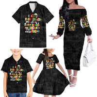 I Am Black History And I Strive To Make My Ancestor Proud Family Matching Off The Shoulder Long Sleeve Dress and Hawaiian Shirt with Ancestral Collage Background and Afrocentric Lettering - Wonder Print Shop