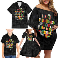 I Am Black History And I Strive To Make My Ancestor Proud Family Matching Off Shoulder Short Dress and Hawaiian Shirt with Ancestral Collage Background and Afrocentric Lettering - Wonder Print Shop