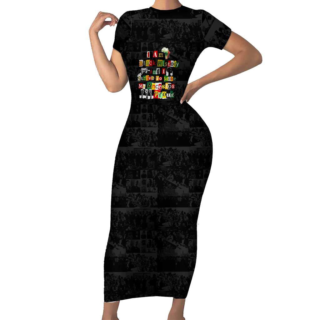 I Am Black History And I Strive To Make My Ancestor Proud Family Matching Short Sleeve Bodycon Dress and Hawaiian Shirt with Ancestral Collage Background and Afrocentric Lettering - Wonder Print Shop