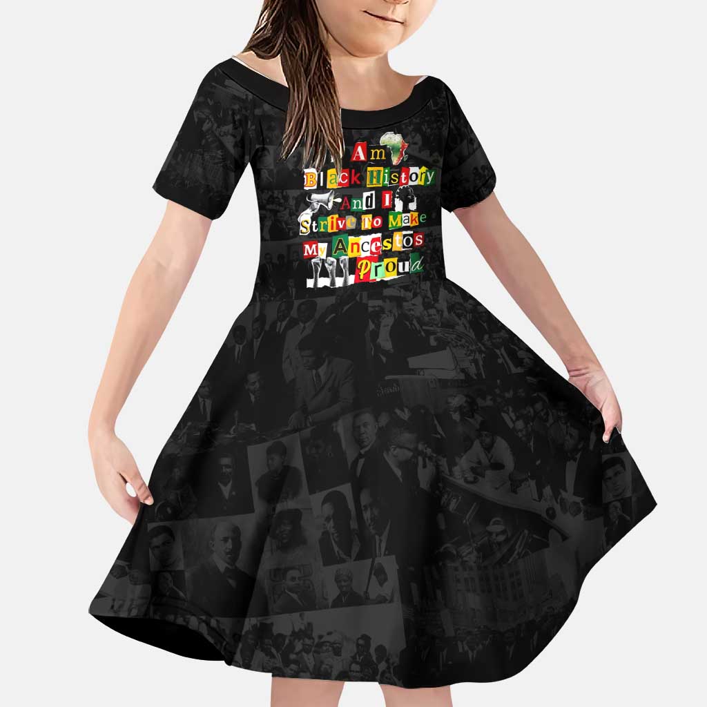 I Am Black History And I Strive To Make My Ancestor Proud Family Matching Summer Maxi Dress and Hawaiian Shirt with Ancestral Collage Background and Afrocentric Lettering - Wonder Print Shop