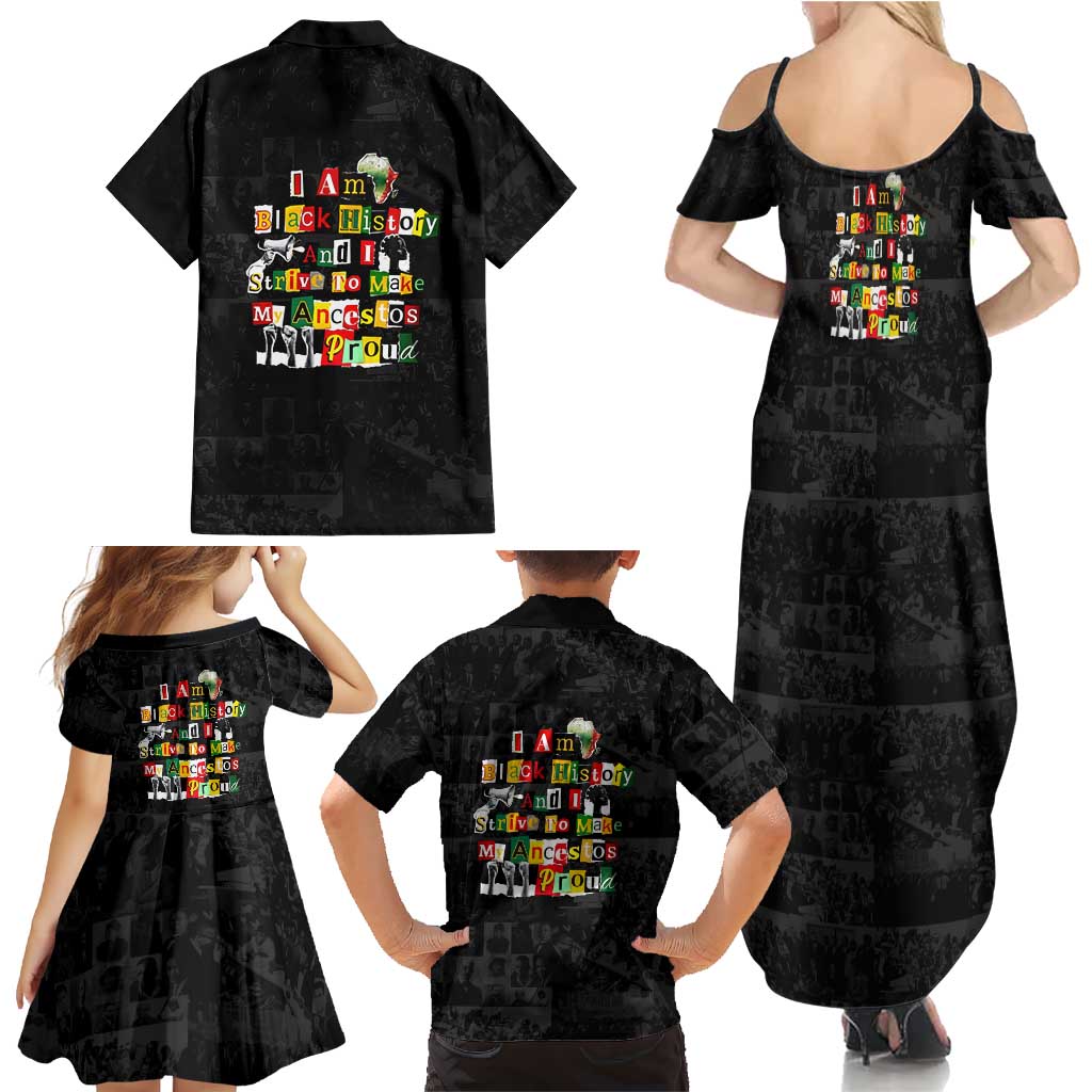 I Am Black History And I Strive To Make My Ancestor Proud Family Matching Summer Maxi Dress and Hawaiian Shirt with Ancestral Collage Background and Afrocentric Lettering - Wonder Print Shop