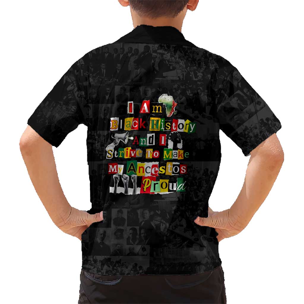 I Am Black History And I Strive To Make My Ancestor Proud Hawaiian Shirt with Ancestral Collage Background and Afrocentric Lettering - Wonder Print Shop