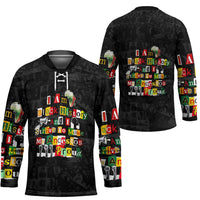 I Am Black History And I Strive To Make My Ancestor Proud Hockey Jersey with Ancestral Collage Background and Afrocentric Lettering - Wonder Print Shop