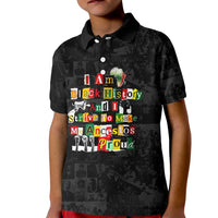 I Am Black History And I Strive To Make My Ancestor Proud Kid Polo Shirt with Ancestral Collage Background and Afrocentric Lettering - undefined