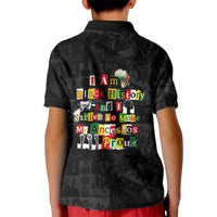 I Am Black History And I Strive To Make My Ancestor Proud Kid Polo Shirt with Ancestral Collage Background and Afrocentric Lettering - undefined