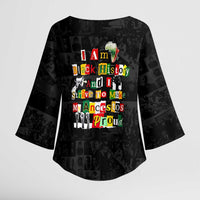 I Am Black History And I Strive To Make My Ancestor Proud Kimono Sleeve Blouse with Ancestral Collage Background and Afrocentric Lettering - Wonder Print Shop