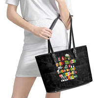I Am Black History And I Strive To Make My Ancestor Proud Leather Tote Bag with Ancestral Collage Background and Afrocentric Lettering - Wonder Print Shop