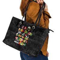 I Am Black History And I Strive To Make My Ancestor Proud Leather Tote Bag with Ancestral Collage Background and Afrocentric Lettering - Wonder Print Shop