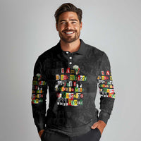 I Am Black History And I Strive To Make My Ancestor Proud Long Sleeve Polo Shirt with Ancestral Collage Background and Afrocentric Lettering - Wonder Print Shop